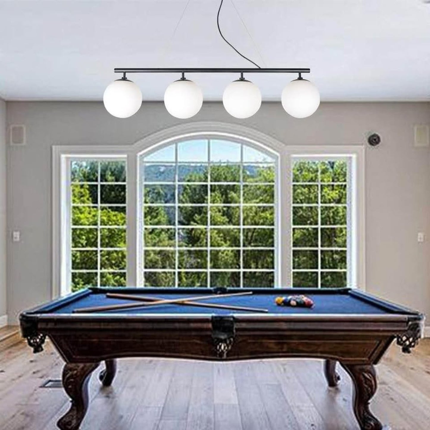 Modern Linear, 4 Globe chandelier- Brand new