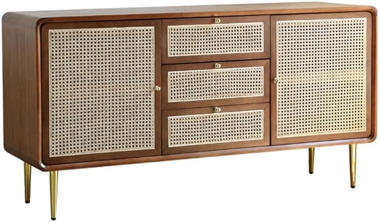 Rattan Storage Cabinet Sideboard Solid Wood Drawer Buffet