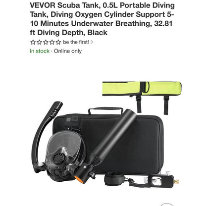 VEVOR Scuba Tank, 0.5L Portable 10 Minutes Underwater Breathing
