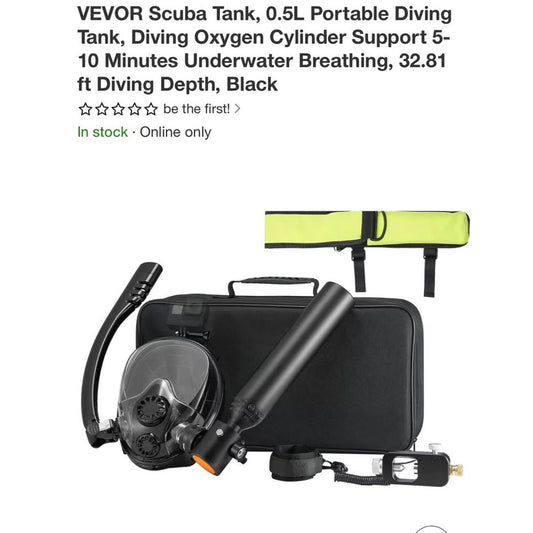 VEVOR Scuba Tank, 0.5L Portable 10 Minutes Underwater Breathing