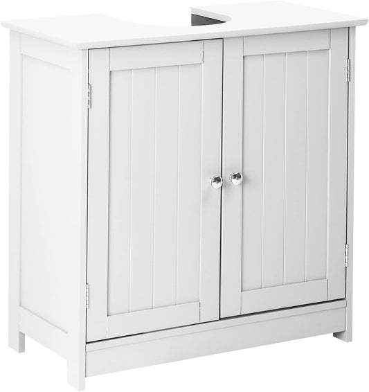 VINGLI White Pedestal Sink Cabinet Bathroom Vanity with 2 Doors Adjustable Shelf