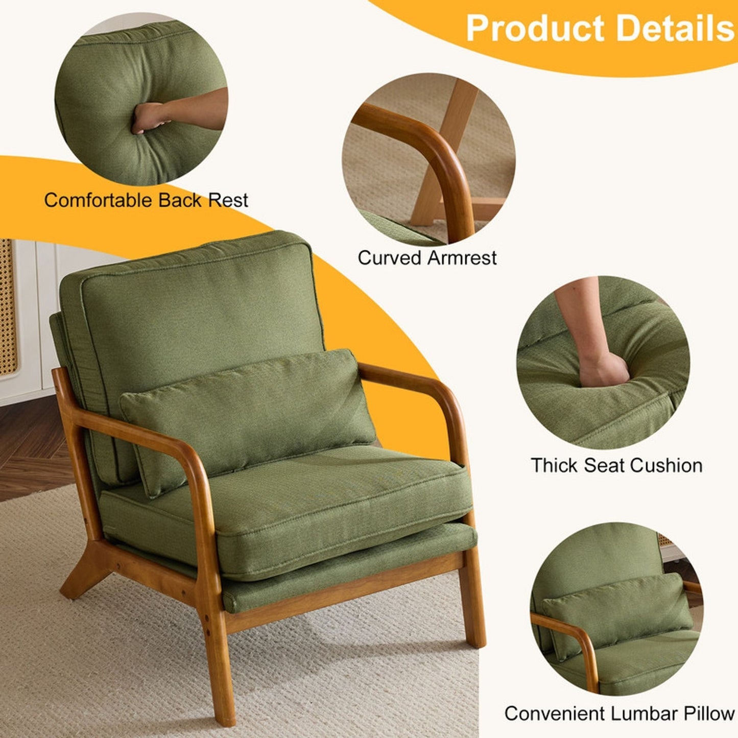 Winado Mid Century Solid Wood Armchair Dark Green | G98000363
