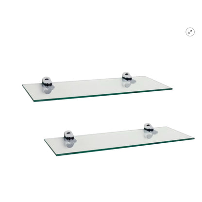 Danya B 16" Clear Glass Floating Shelves Chrome Brackets Set of 2