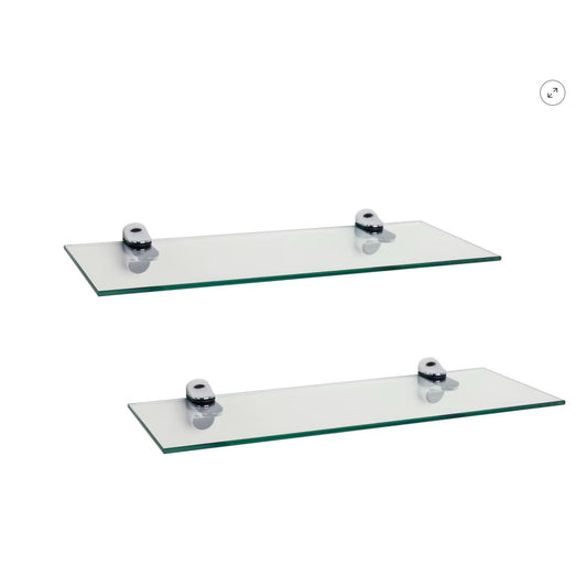 Danya B 16" Clear Glass Floating Shelves Chrome Brackets Set of 2