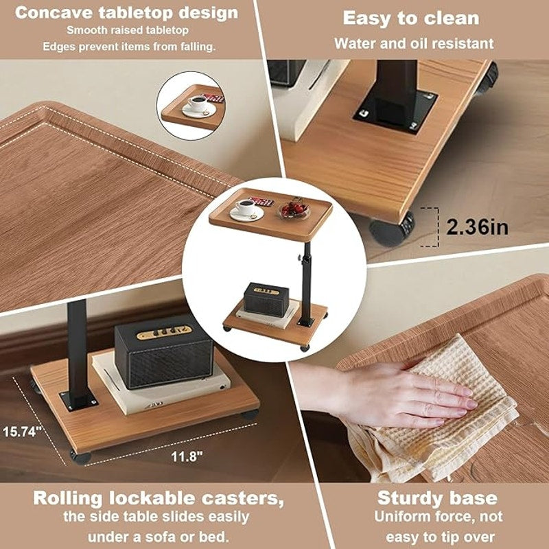 Adjustable Height C Table with Wheels – 360° Swivel Sofa Tray Table