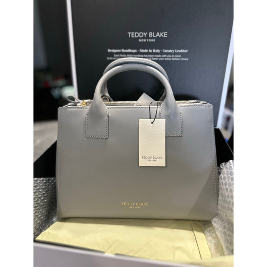 Teddy Blake Roberta 13" Satchel – Turbulence Gray Italian Leather- NWT