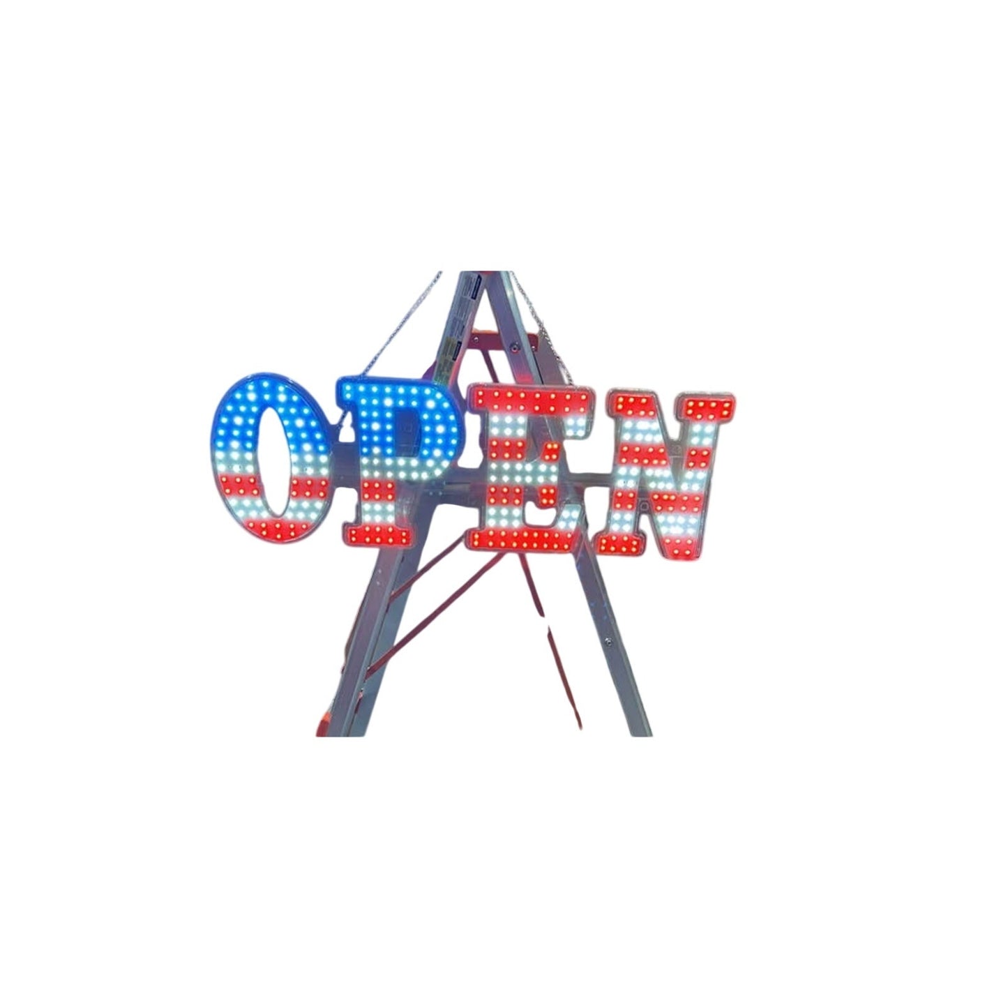 LED OPEN American flag sign, New, 30" x 10" w/ Remote