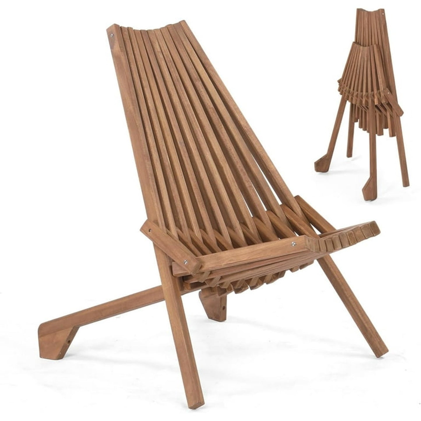Foldable Acacia Wood Slatted Adirondack Chair – Indoor/Outdoor