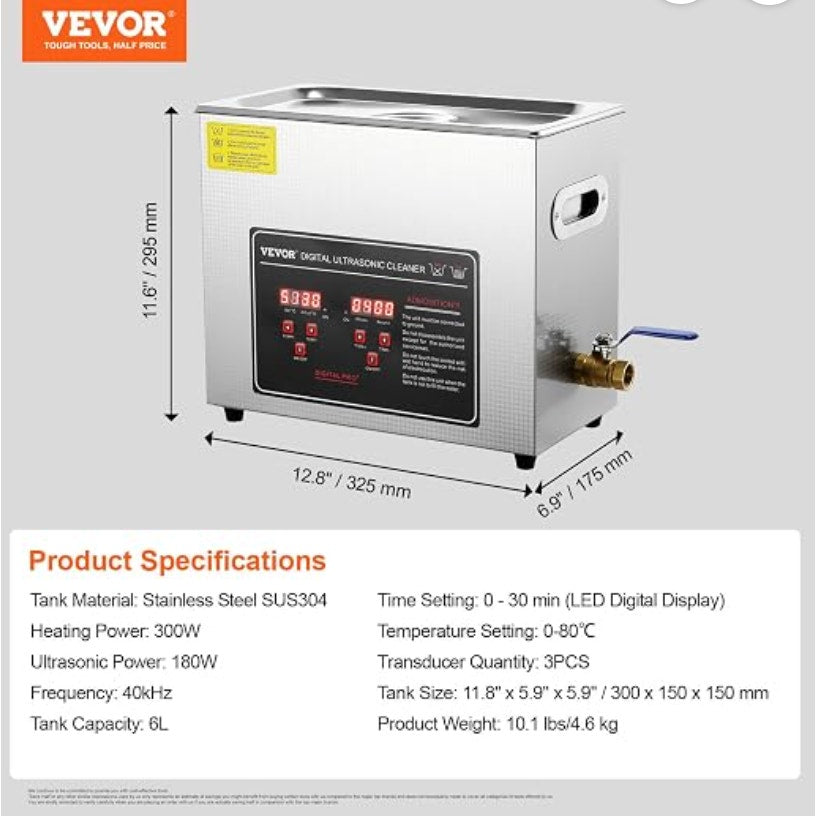 VEVOR 6L Ultrasonic Cleaner with Digital Timer & Heater