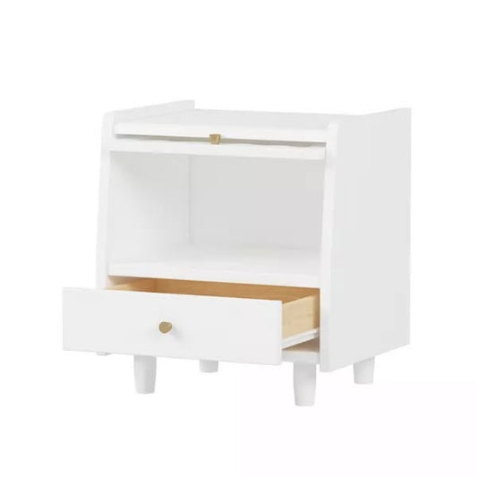 Modern White Wooden Nightstand with Rattan Door & Drawer- New in box