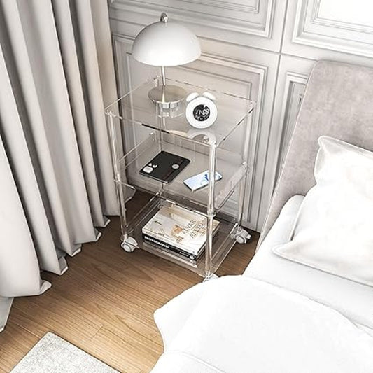 3-Tier Clear Acrylic Rolling Cart / Printer Stand with Wheels-NIB