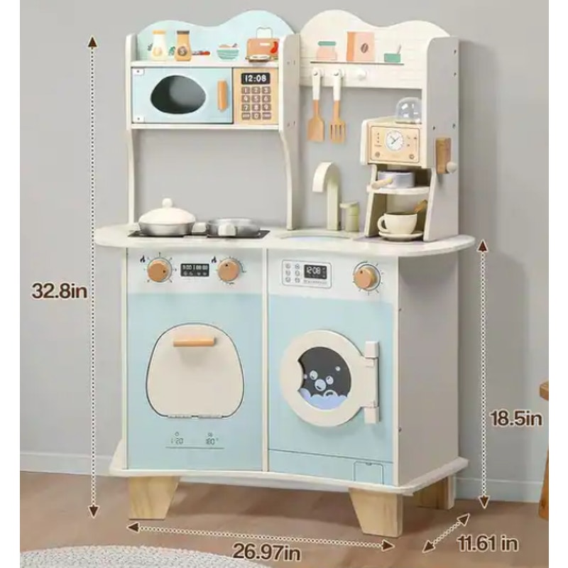 Mint Green Wooden Pretend Play Kitchen w/ Sink, Stove & Storage- New in box