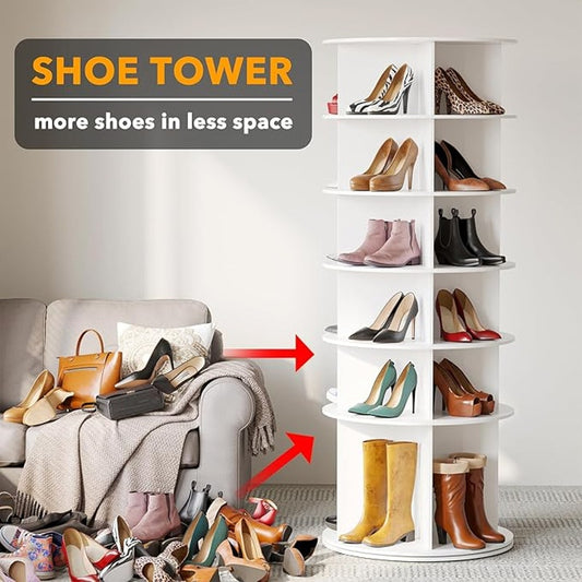 SpaceAid 6-Tier Rotating Shoe Rack – White, New in box