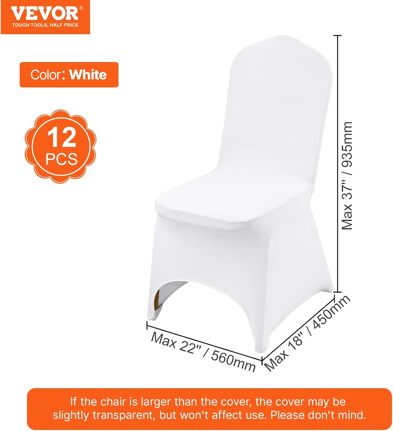 VEVOR 12-Pack White Polyester Spandex Flat-Front Stretch Chair Covers for Events