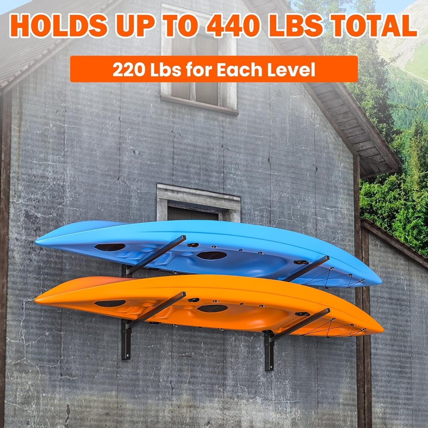 Heavy Duty Adjustable Wall Mounted Kayak Storage Rack for 2 Canoes Paddleboards