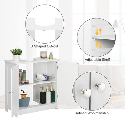 VINGLI White Pedestal Sink Cabinet Bathroom Vanity with 2 Doors Adjustable Shelf