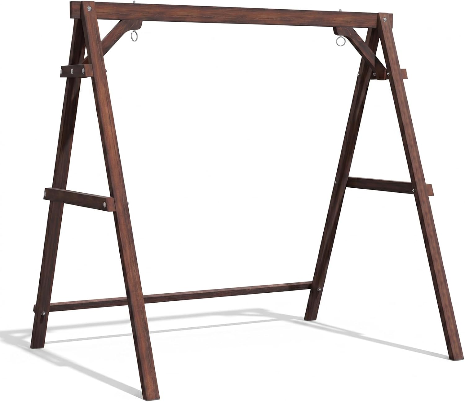6.2FT Porch Swing Frame, 660 LBS Heavy Duty A-Frame Wooden Swing Stand with Bottom Connection Bar for 5FT Swing