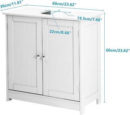 VINGLI White Pedestal Sink Cabinet Bathroom Vanity with 2 Doors Adjustable Shelf