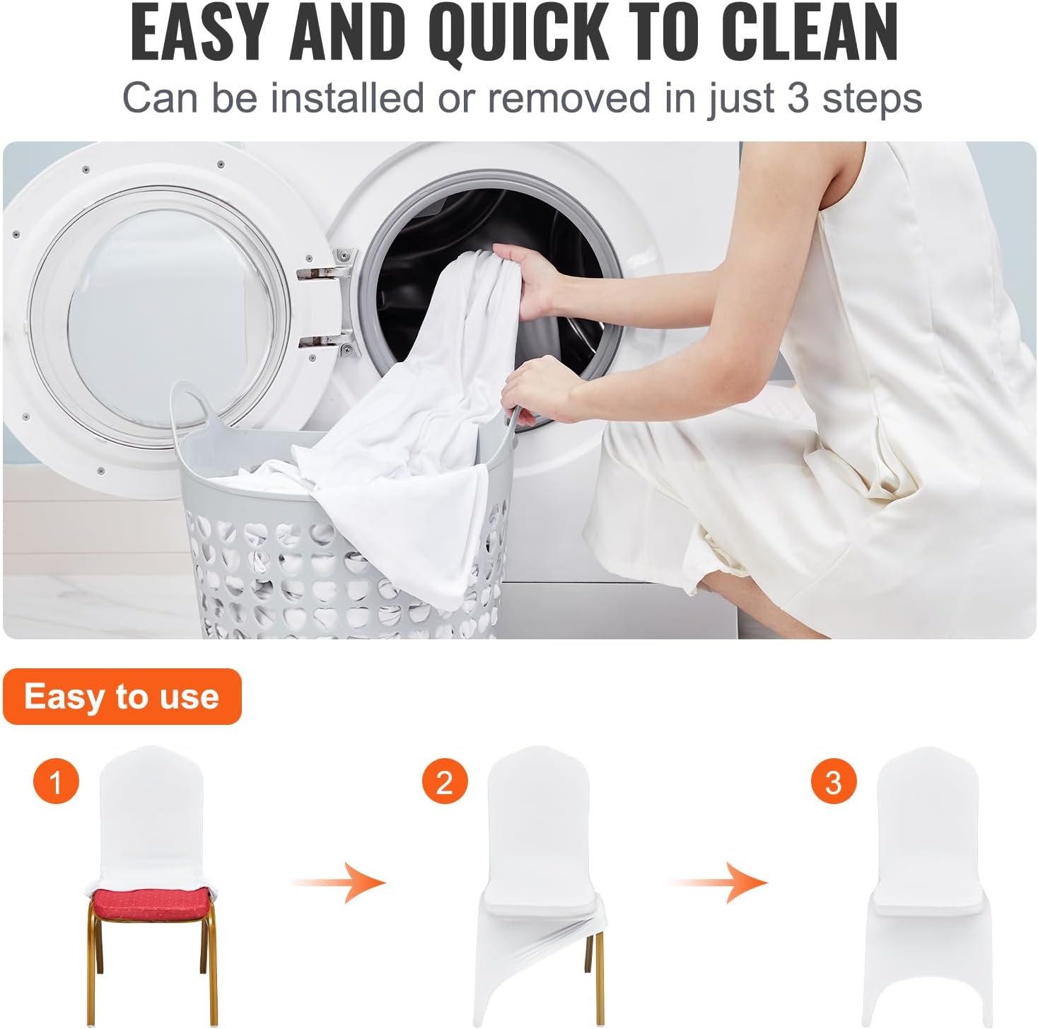 100 Pcs White Polyester Spandex Stretch Chair Covers for Wedding Party Banquet