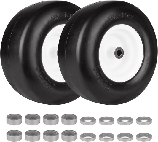 13x6.50-6 Flat-Free Heavy Duty Mower Tires with Steel Rims (Set of 2)