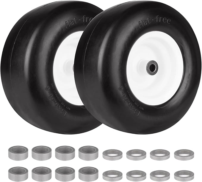 13x6.50-6 Flat-Free Heavy Duty Mower Tires with Steel Rims (Set of 2)