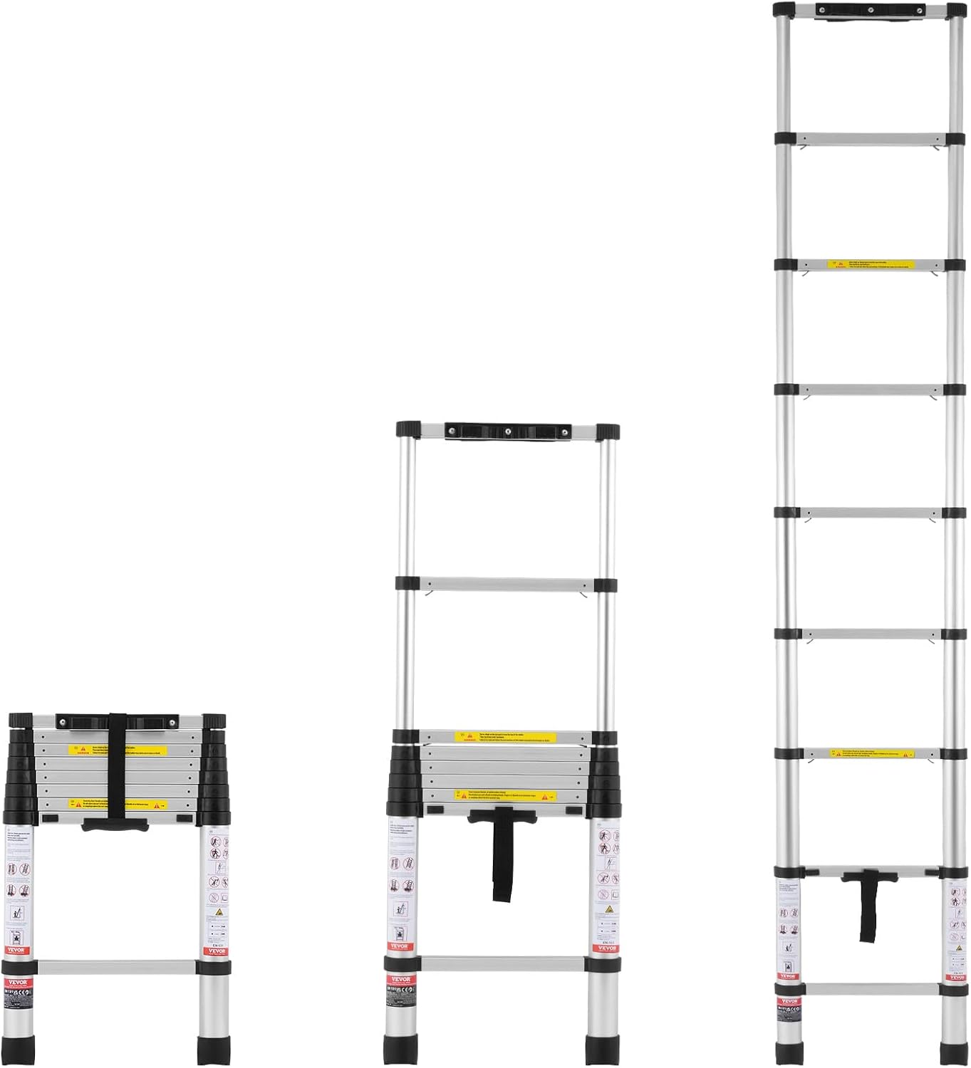 Telescoping Ladder 8.5FT Aluminum Lightweight Extension Ladder One-Button Retraction 375 LBS Capacity