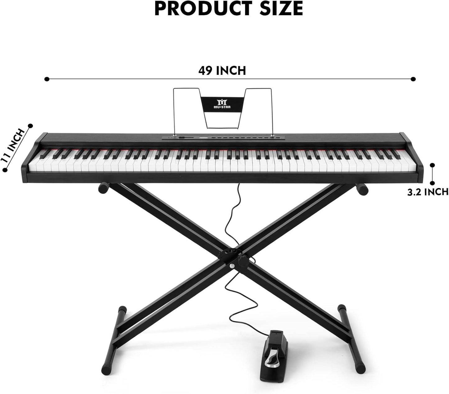 MUSTAR 88-Key Semi-Weighted Digital Piano: Bluetooth, Stand, Pedal, Case