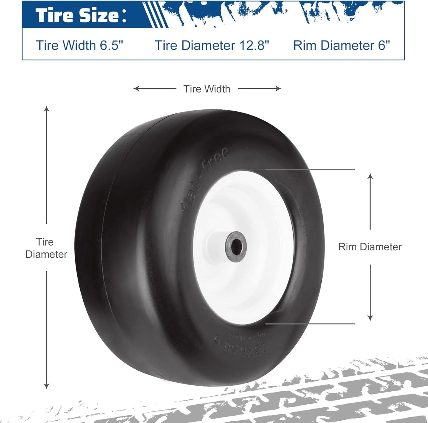 13x6.50-6 Flat-Free Heavy Duty Mower Tires with Steel Rims (Set of 2)