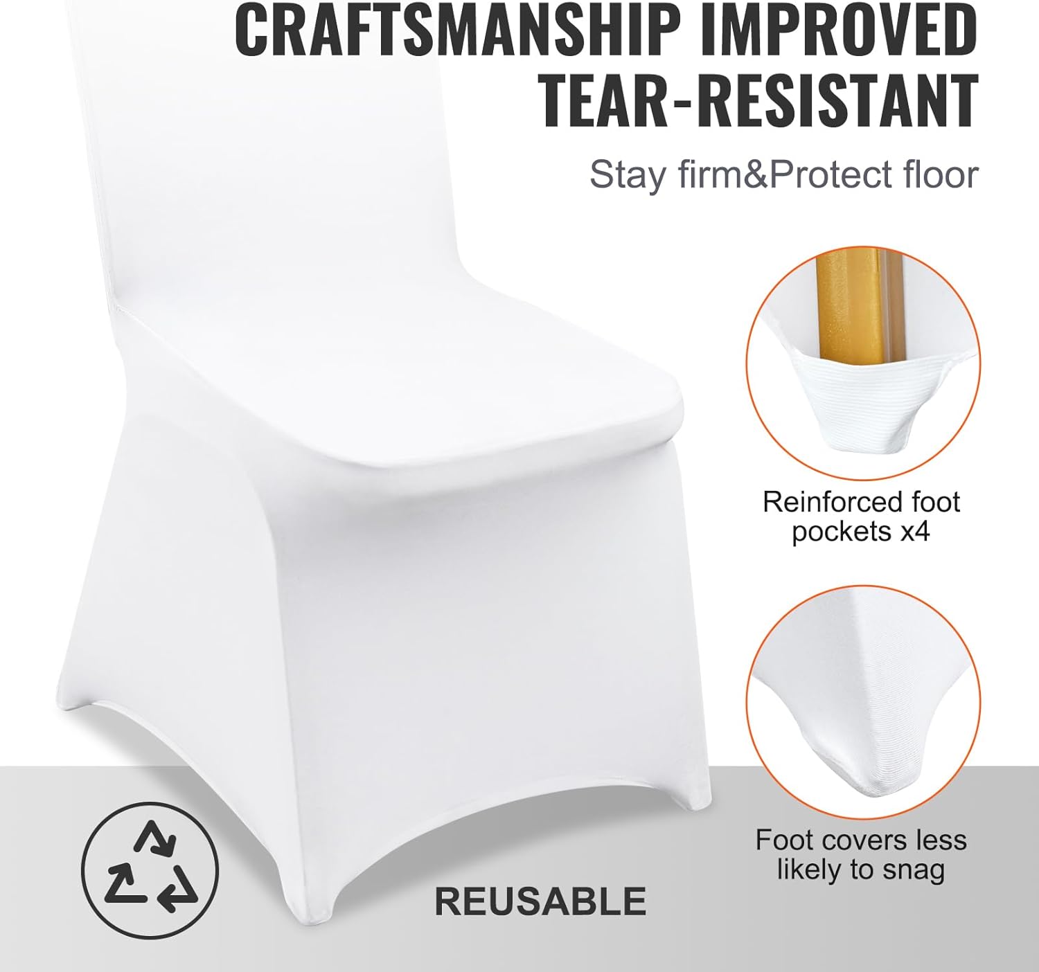 VEVOR 12-Pack White Polyester Spandex Flat-Front Stretch Chair Covers for Events