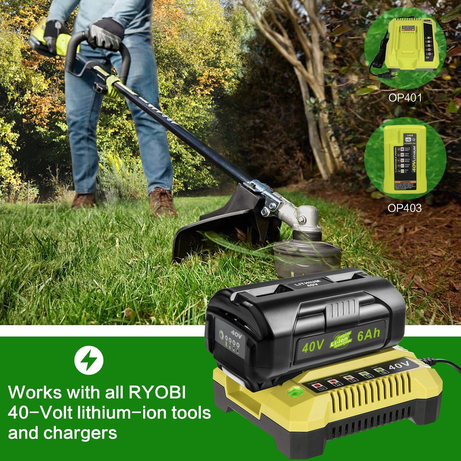 High-Capacity 40V 6.0Ah Lithium-Ion Battery Replacement for Ryobi Power Tools