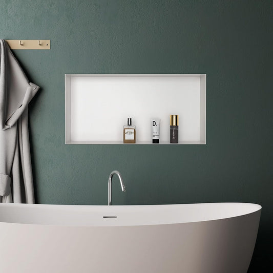Bernkot White 24x12 Stainless Steel Recessed Shower Niche - Easy Storage