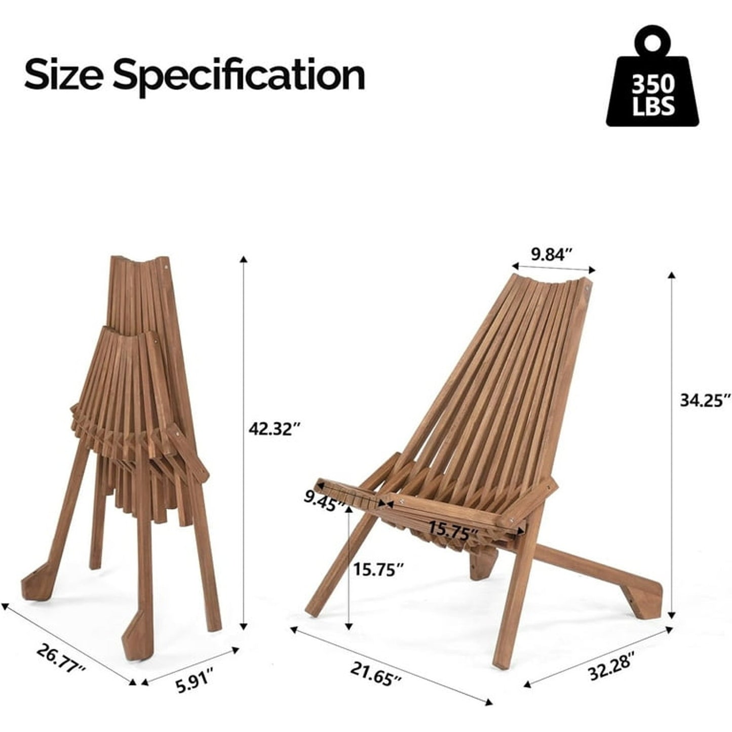 Foldable Acacia Wood Slatted Adirondack Chair – Indoor/Outdoor