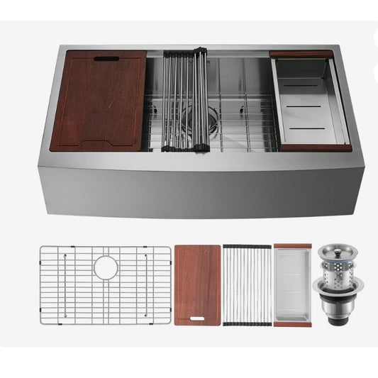 VEVOR 36-Inch Stainless Steel Farmhouse Workstation Sink