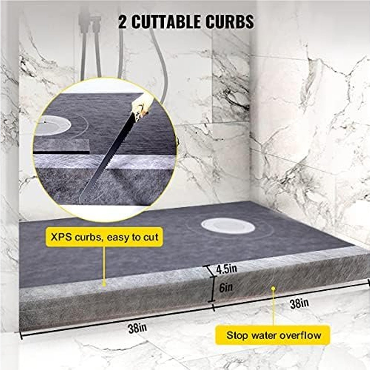 38″×60″ Gray Waterproof Shower Substrate & Tile‑Ready Kit