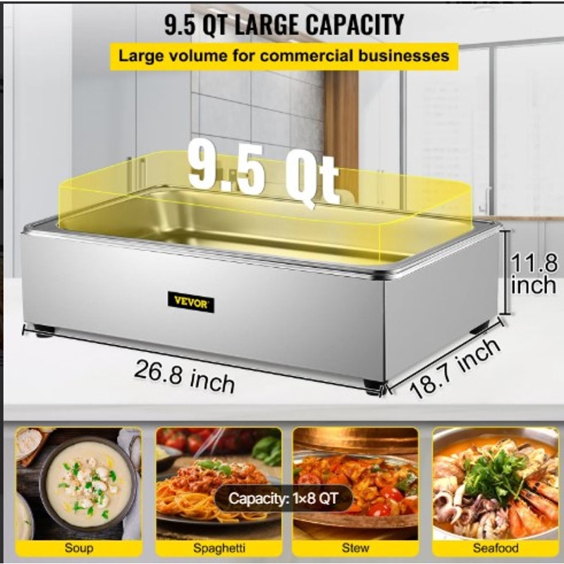 9.5QT Stainless Steel Electric Food Warmer- 2 Basins of Various Depth, Brand New