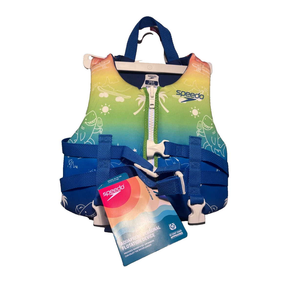 Speedo Kids Swim Flotation Vest Life Jacket Blue Green Learn To Swim NWT