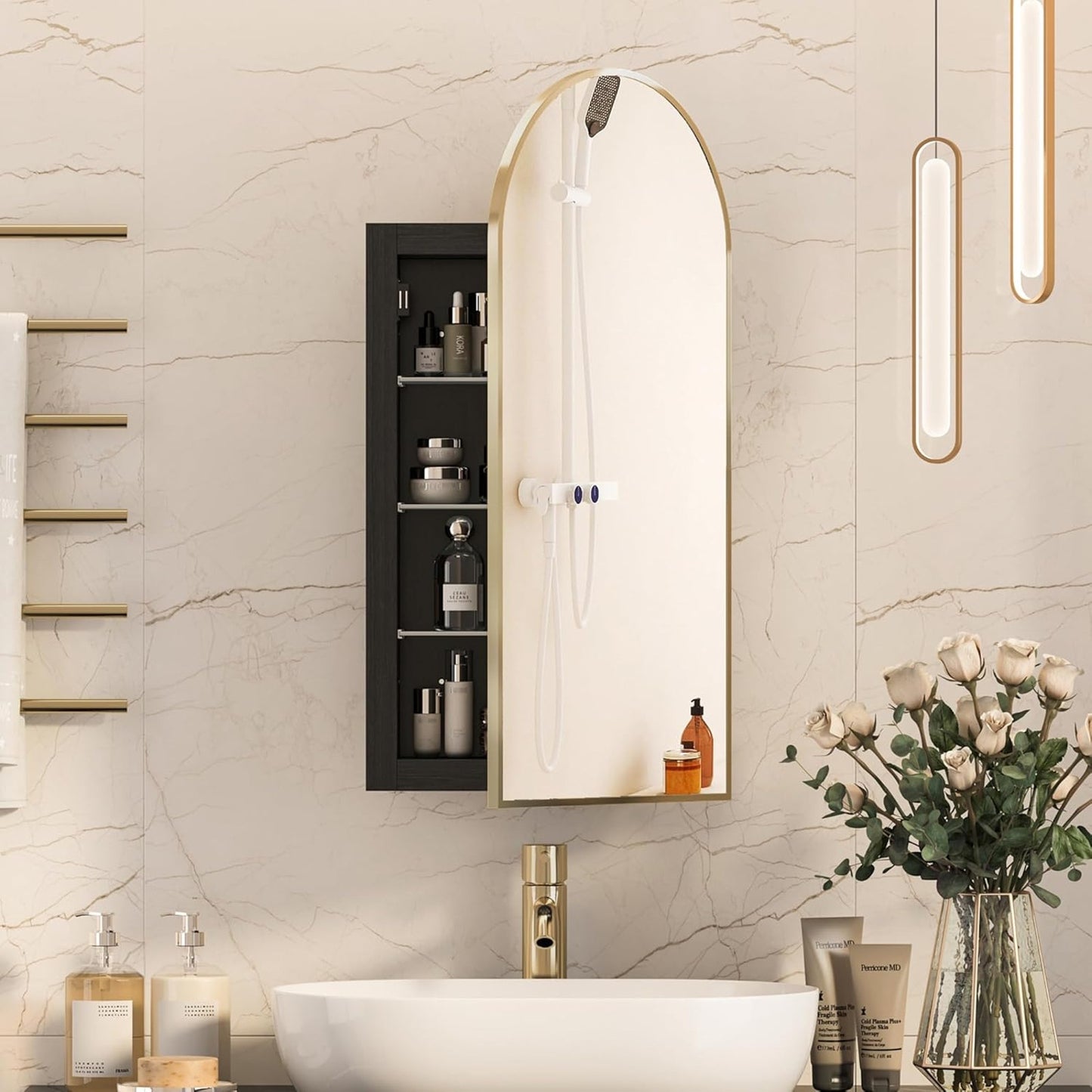 Recessed Arched Medicine Cabinet With Mirror 16x31 Black