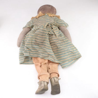 Vintage Handmade Primitive Folk Art Cloth Doll Pair – Boy & Girl – 30” – Signed