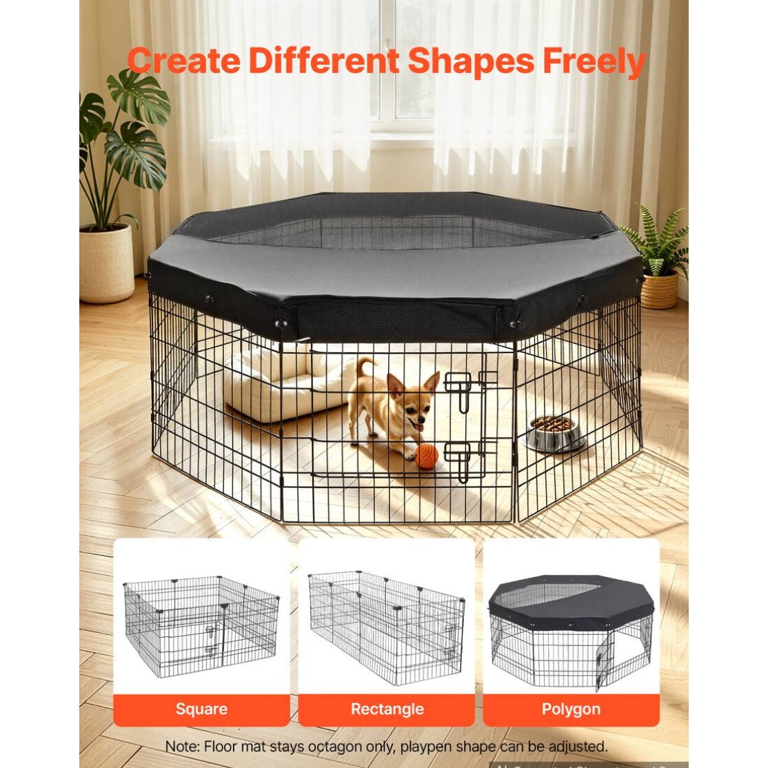 VEVOR 24″ Dog Playpen – 8 Panels with Top Cover, Black