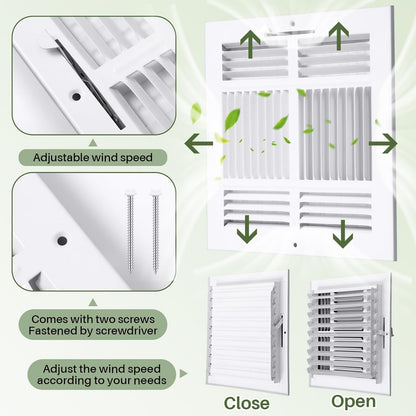 6-Pack 10×10 Air Vent Covers – 4-Way White Rust-Resistant Registers