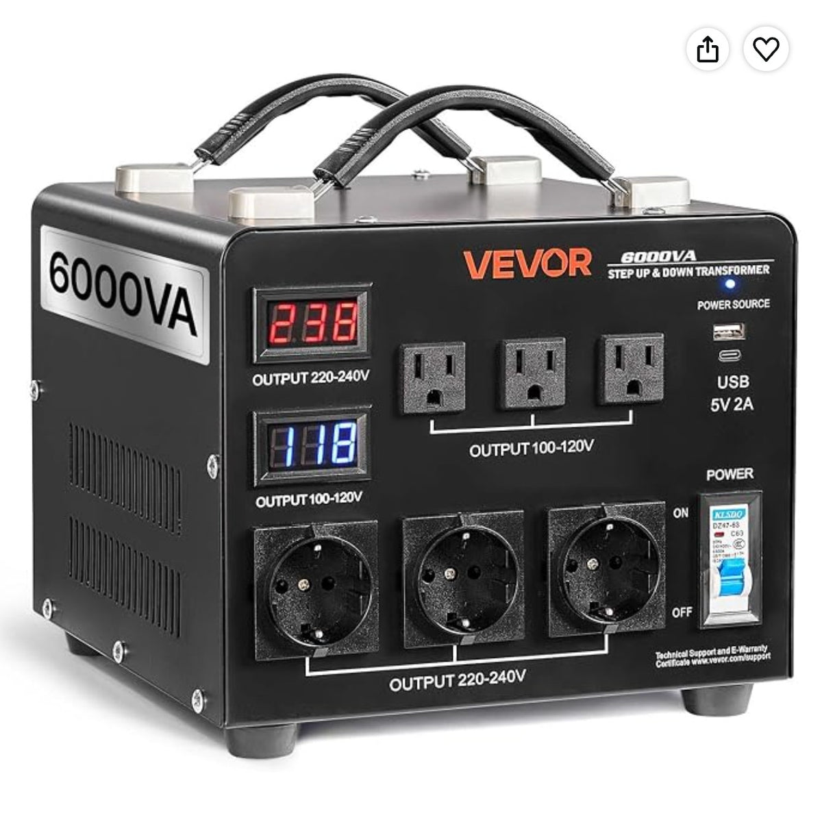 VEVOR 6000VA Step Up Down Voltage Converter Transformer 110V 220V LCD