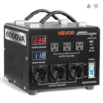 VEVOR 6000VA Step Up Down Voltage Converter Transformer 110V 220V LCD