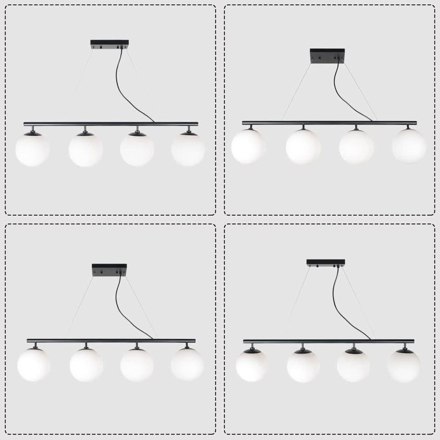 Modern Linear, 4 Globe chandelier- Brand new