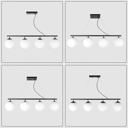 Modern 4-Light Globe Chandelier – Linear Pendant in Matte Black & Gold