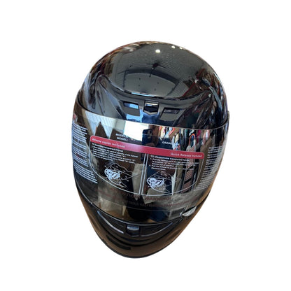 Grandeur Full Face Motorcycle Helmet Gloss Black Mirrored Visor Size Small