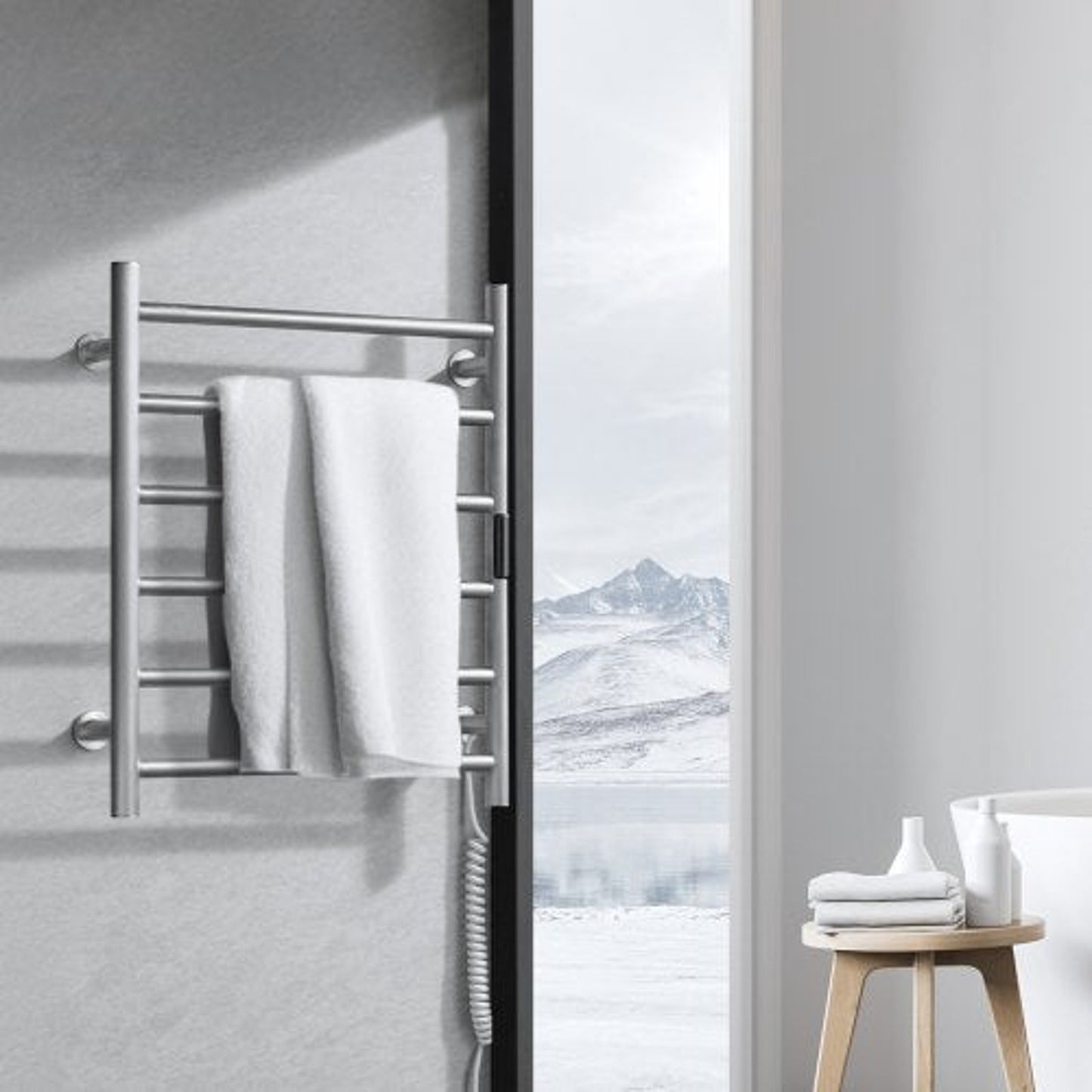 VEVOR 6-Bar Wall Mounted Heated Towel Rack for Bathroom, Silver Finish
