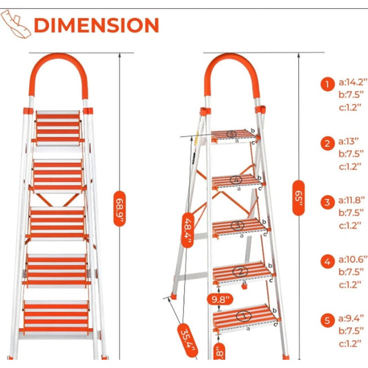 5-Step Lightweight Folding Step Ladder – Aluminum, 350 lb Capacity