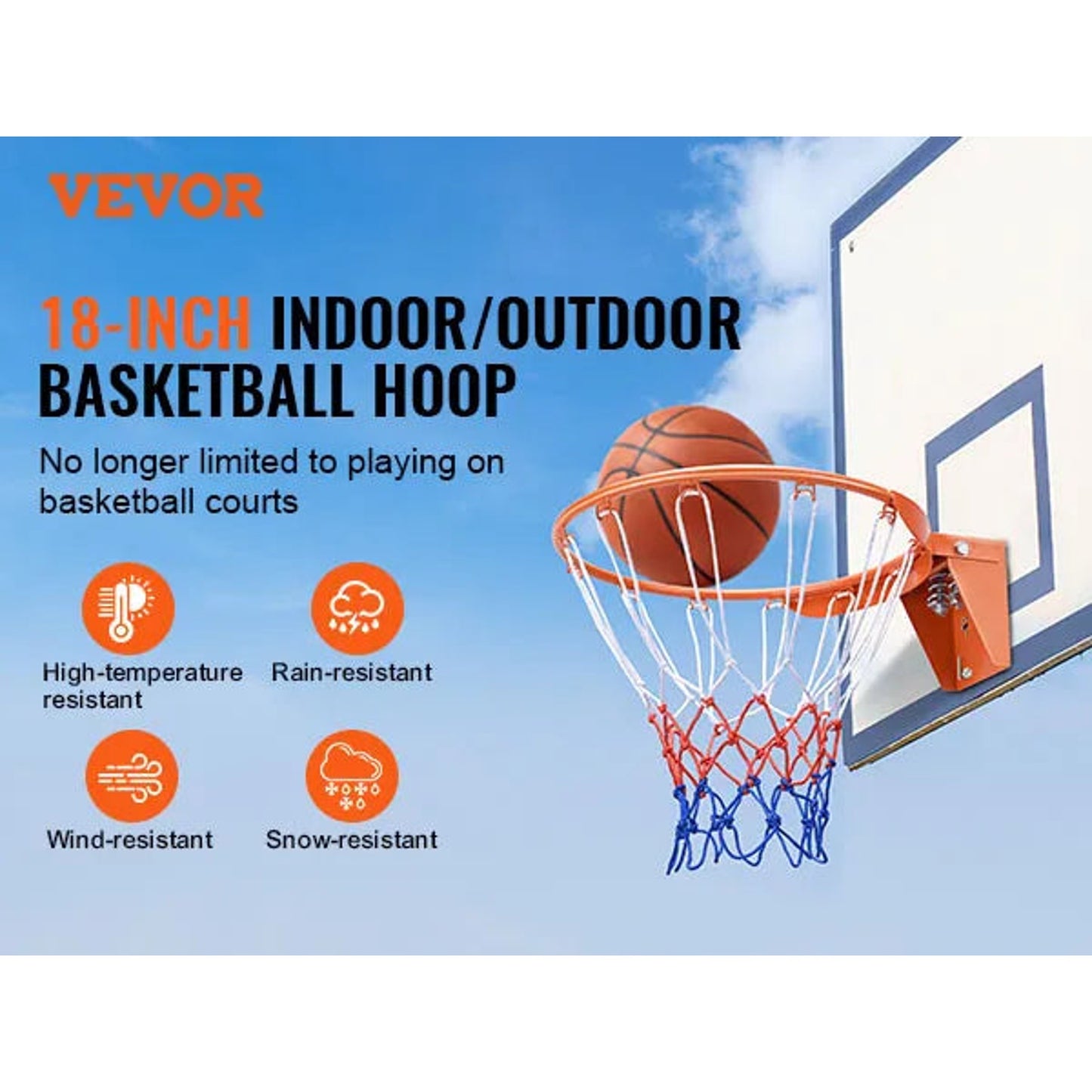 18-inch Flex Basketball Rim, Q235 Steel, Wall/Door Mount with Net- NWT