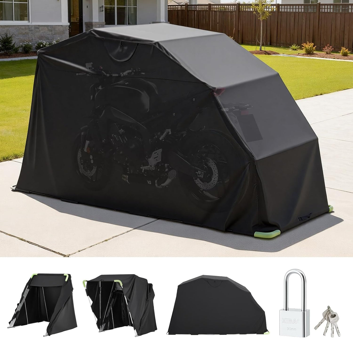 Motorcycle Storage Shelter 136 x 54 x 75 in with Security Lock