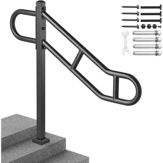 New Single Post Handrail for 1–3 Steps Floor Mounted Black